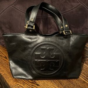 Black Tory Burch Bombe Leather Tote